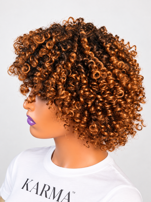 Ember™ | 6 Inch Copper Brown Curly Human Hair Blend Wig | Glueless Wear & Go