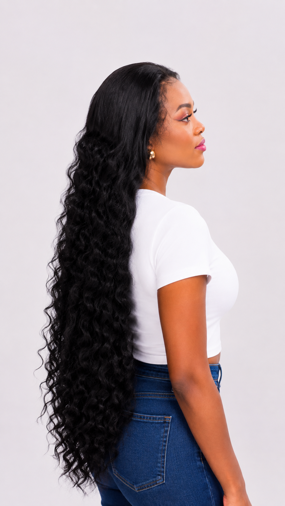 Cover My Shame - 32" Deep Wave Long Egg Curl Loose Wave Luxury Human hair blend Lace Front Wig image 4