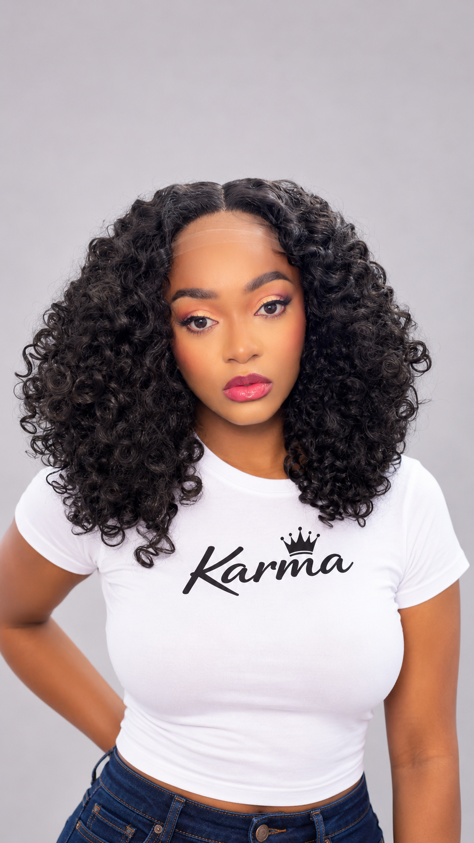 Rooted Afro Kinky Curly Bob Cut, Human Hair Blend Lace Front Wig image 1