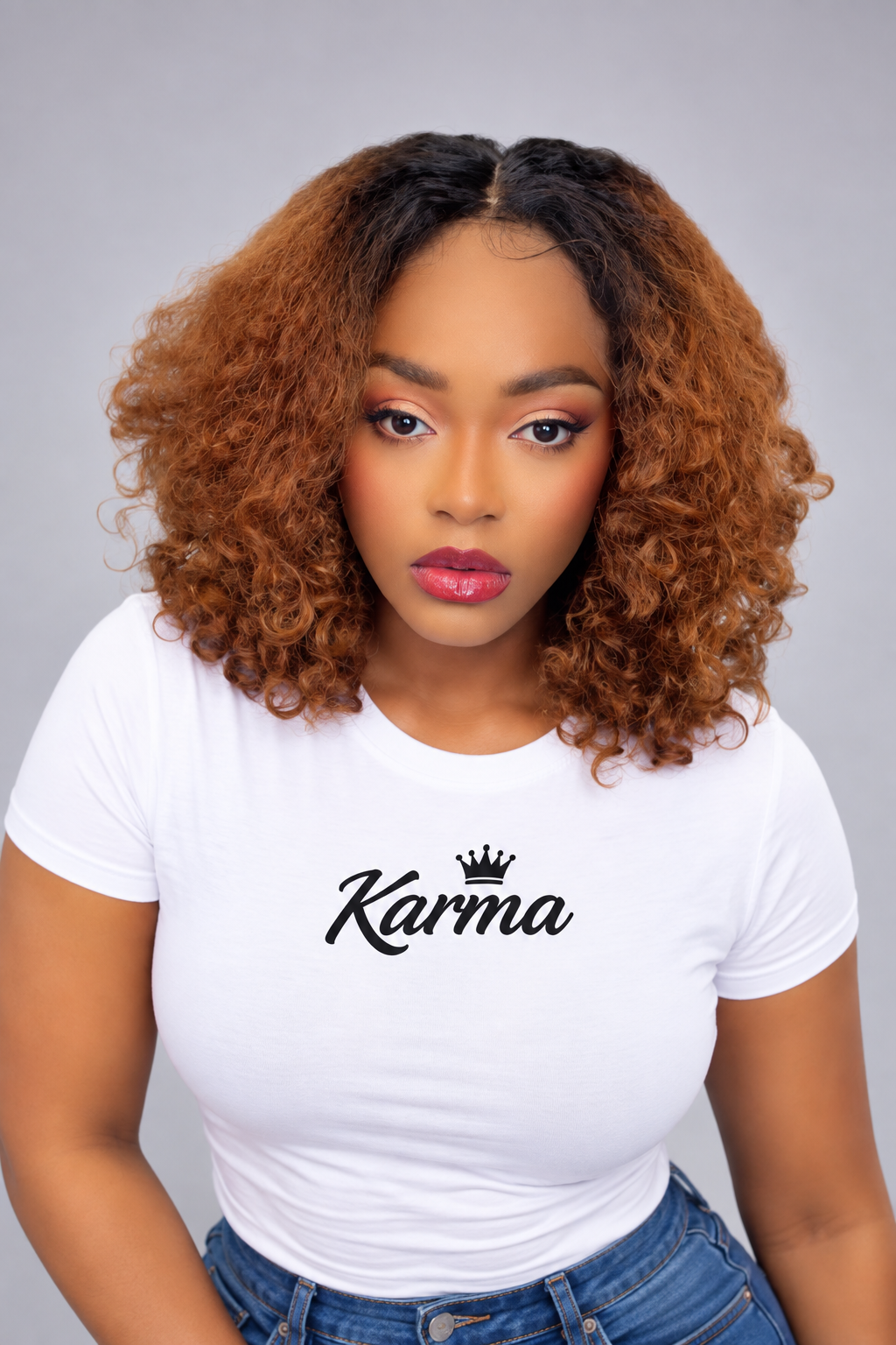 The Soft Life | 16 inches Ombre Brown Curly Bob Human Hair Blend Lace Front Wig image 1