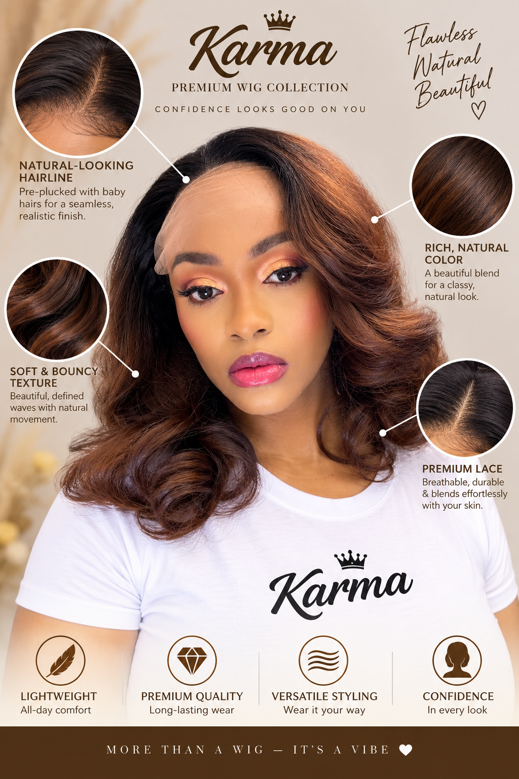 Kept | 16 Inch Brown Butterfly Cut Bob Human Hair Blend Lace Front Wig image 1