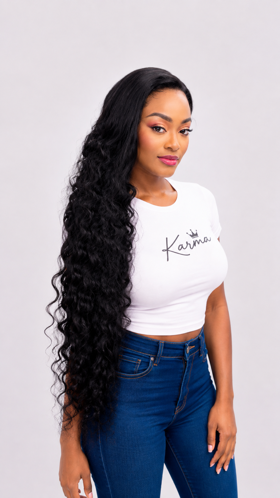 Cover My Shame - 32" Deep Wave Long Egg Curl Loose Wave Luxury Human hair blend Lace Front Wig image 5