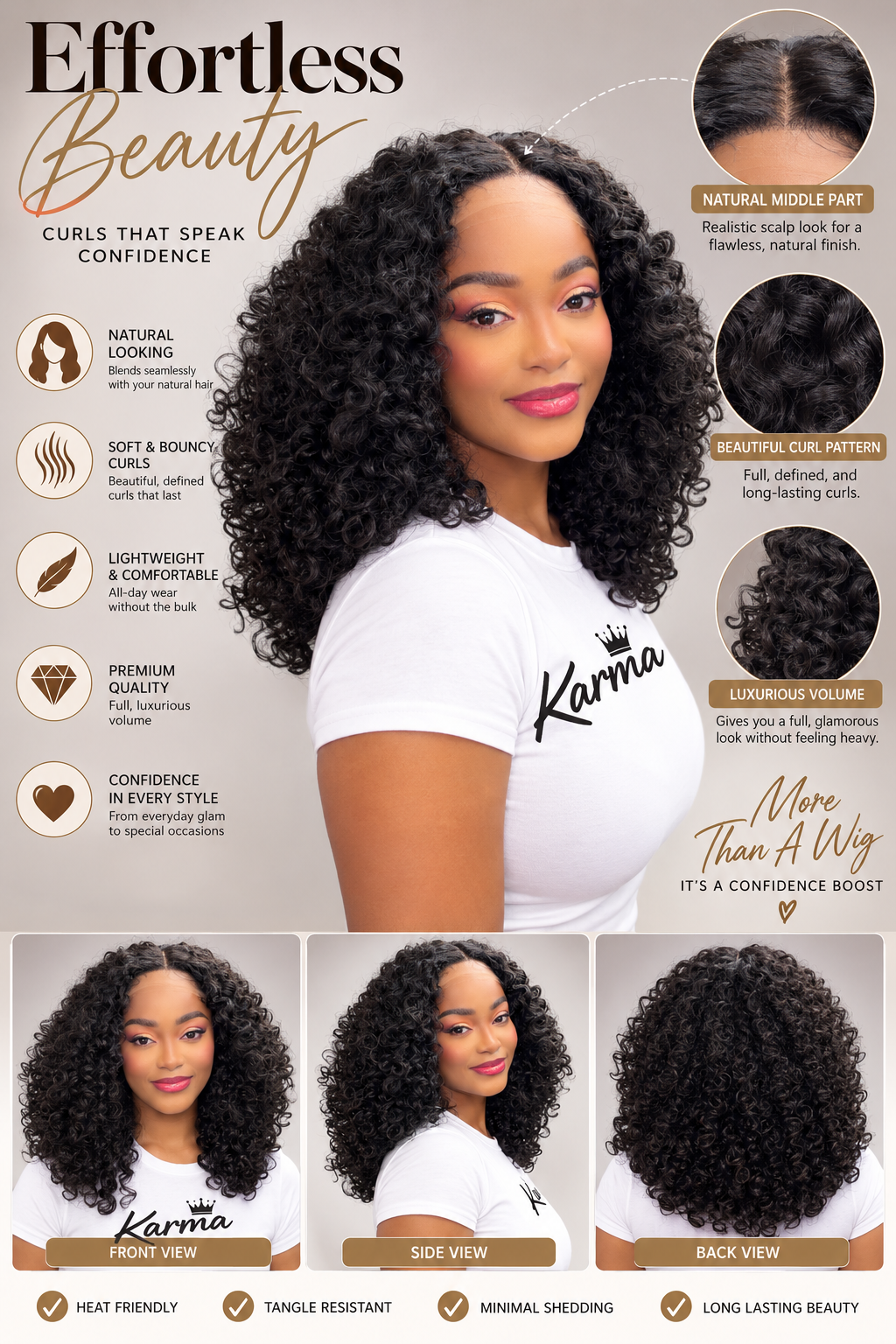 Rooted Afro Kinky Curly Bob Cut, Human Hair Blend Lace Front Wig image 2