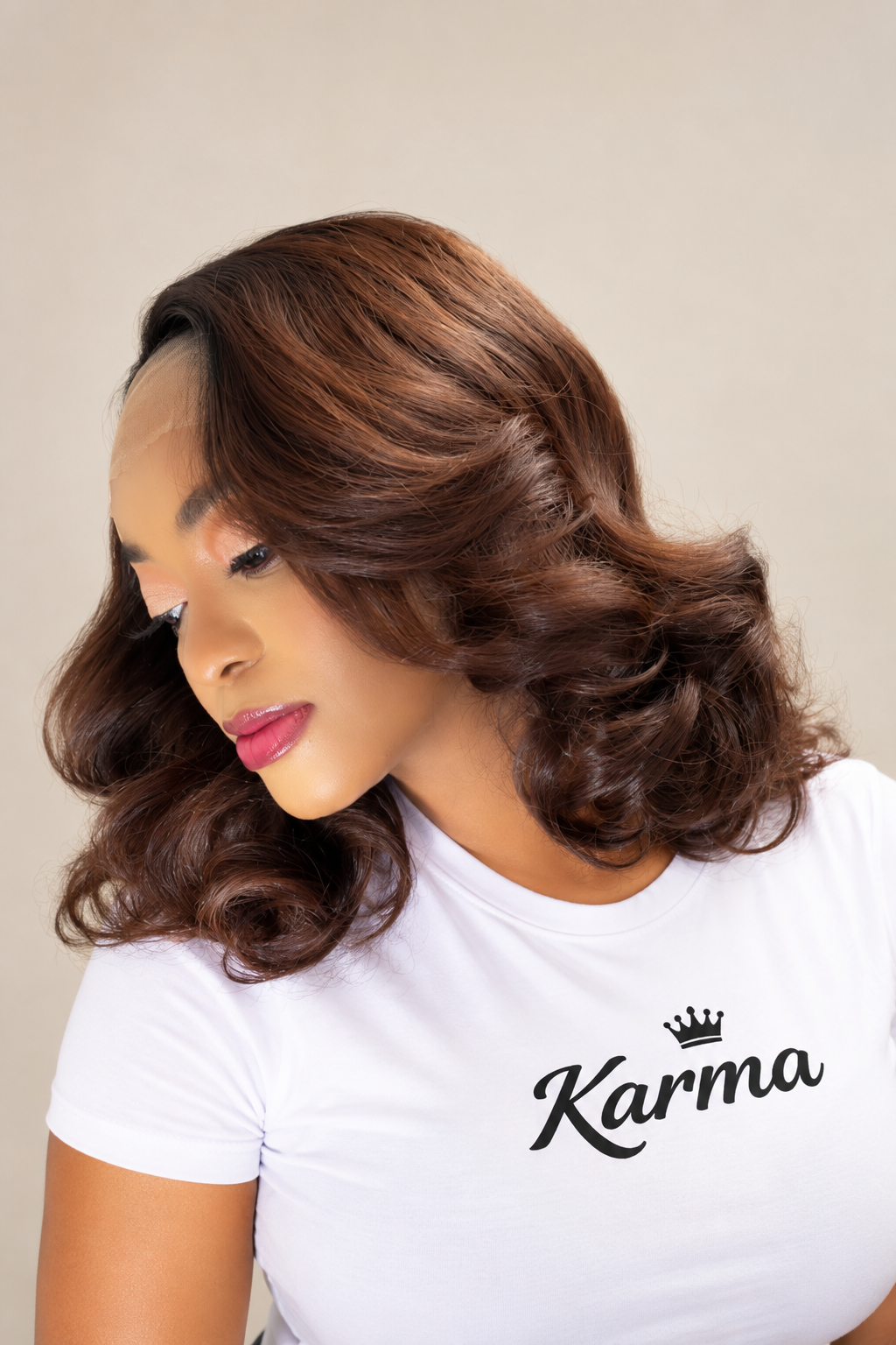 Kept | 16 Inch Brown Butterfly Cut Bob Human Hair Blend Lace Front Wig image 3