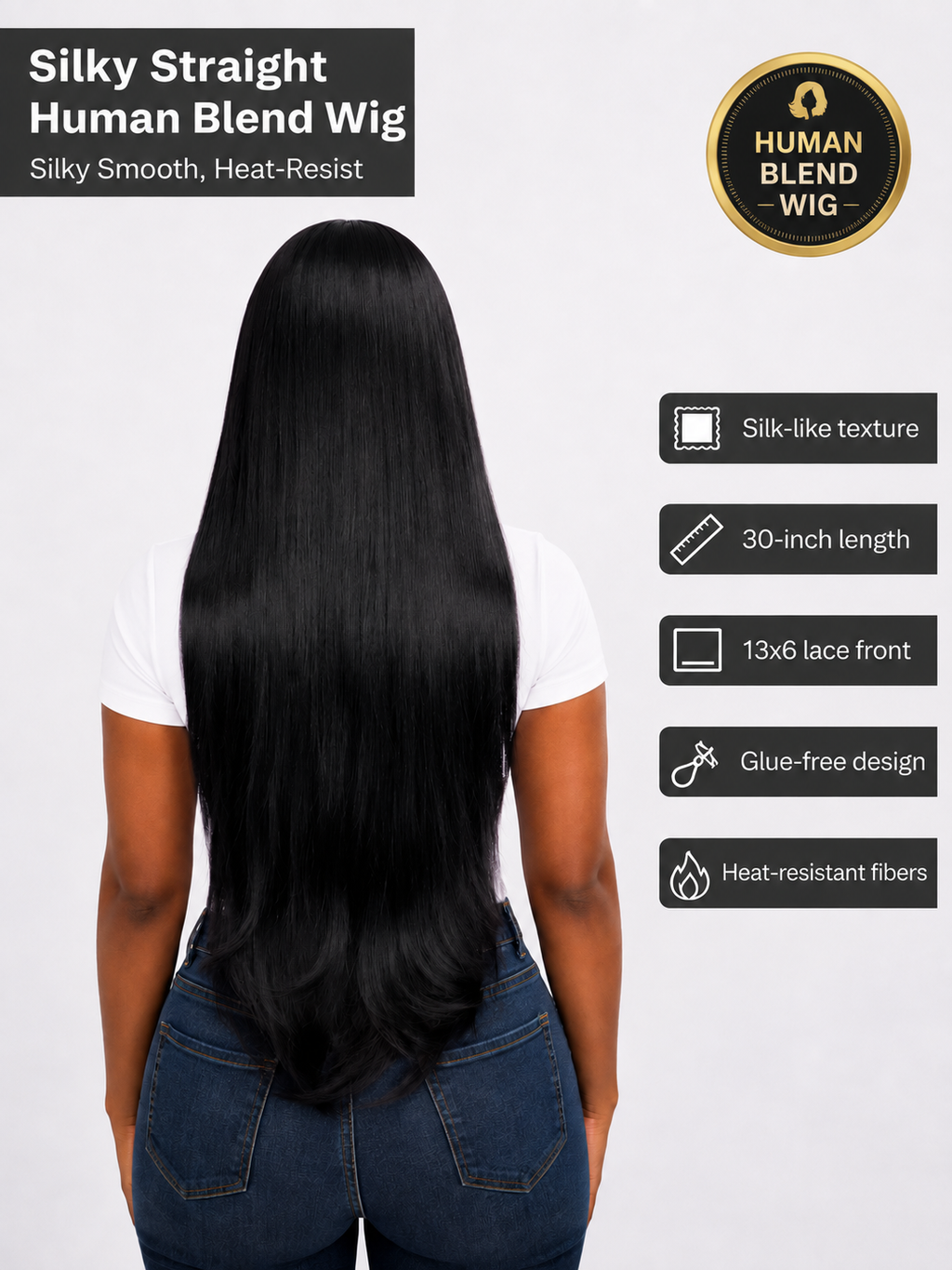 Unshaken Human Hair Blend Lace Front Wig - 30in Silky Straight 13×6 HD Lace, Glueless, Heat Resistant image 4