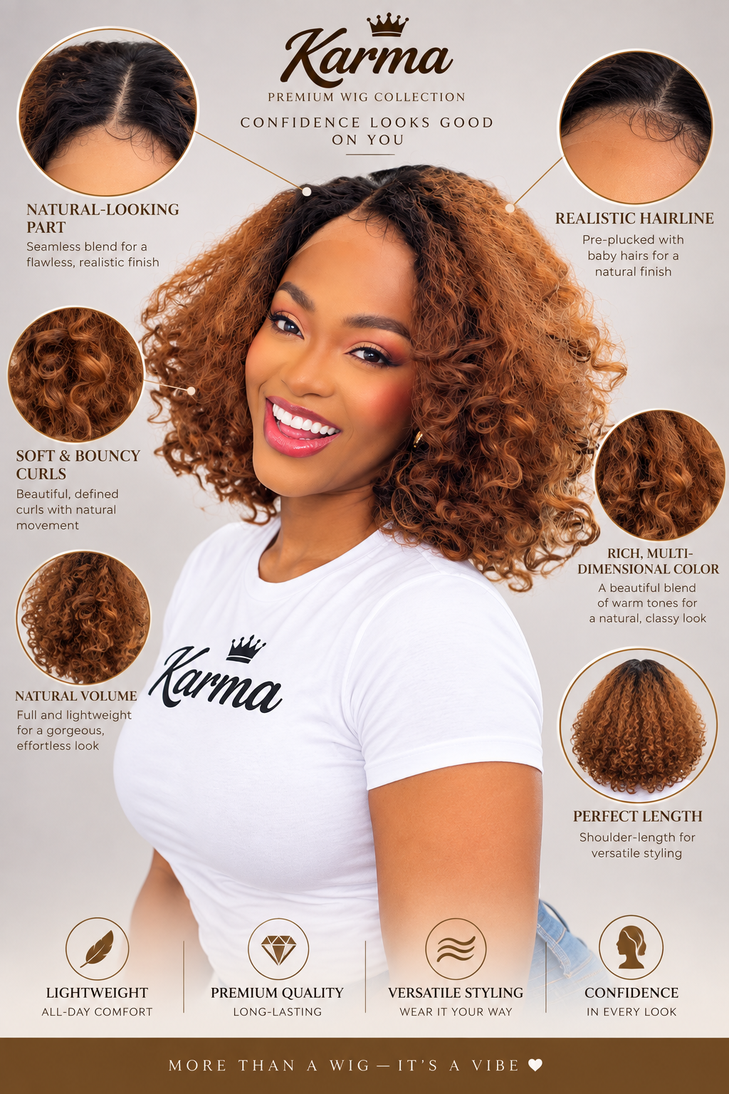 The Soft Life | 16 inches Ombre Brown Curly Bob Human Hair Blend Lace Front Wig image 4