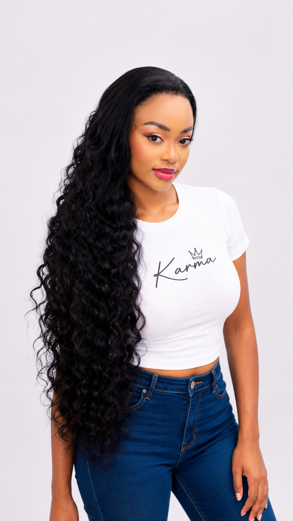 Cover My Shame - 32" Deep Wave Long Egg Curl Loose Wave Luxury Human hair blend Lace Front Wig image 3