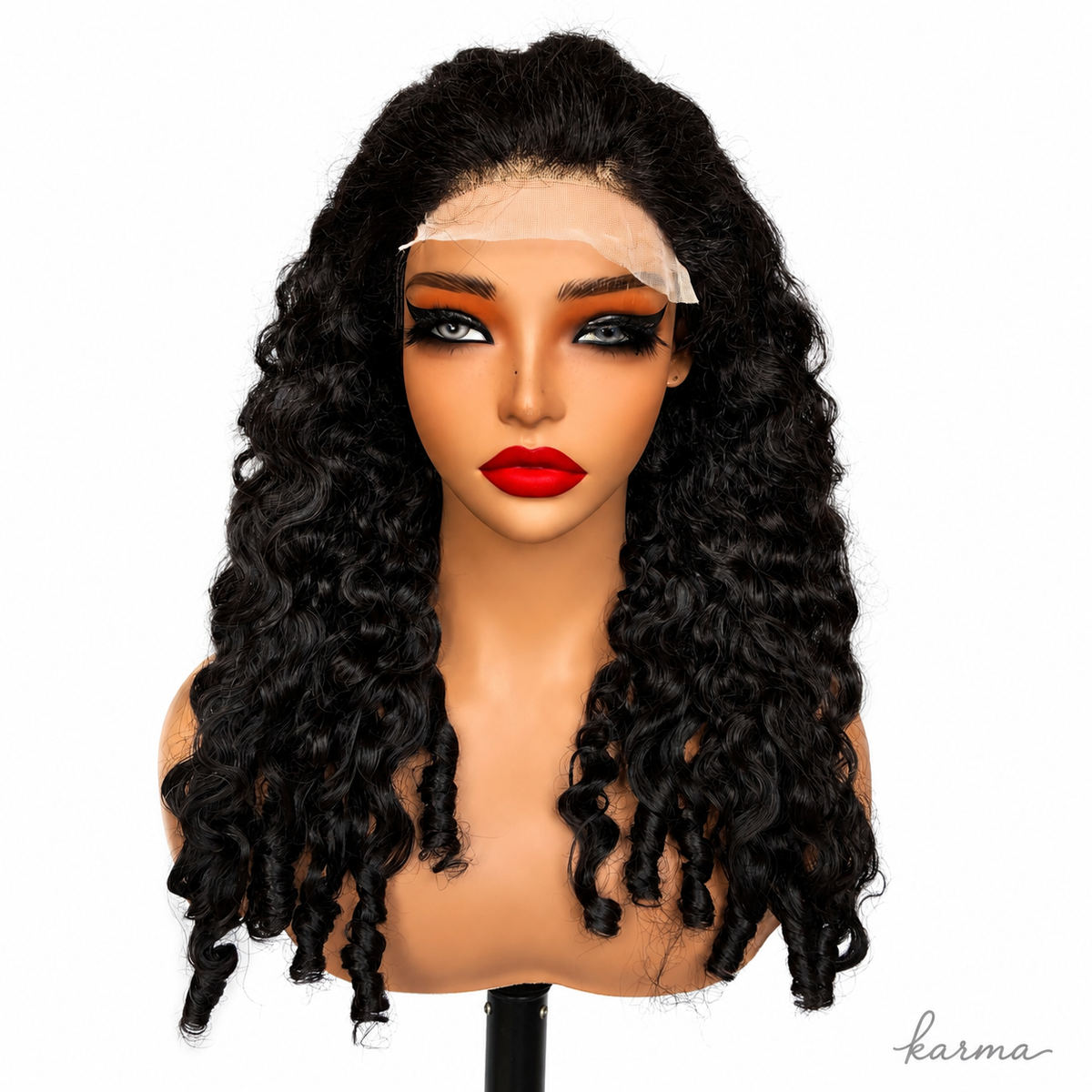 Anchored | Burmese Curly 4×4 HD Closure Human Hair Blend Lace Front Wig image 2