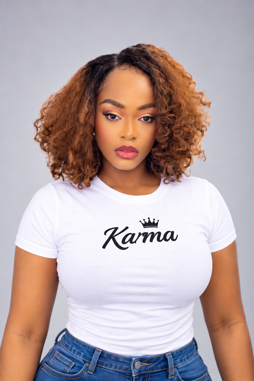 The Soft Life | 16 inches Ombre Brown Curly Bob Human Hair Blend Lace Front Wig image 2